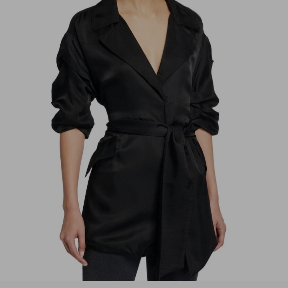 Cinq à Sept Kiera Black Satin Blazer - Picture 1 of 8